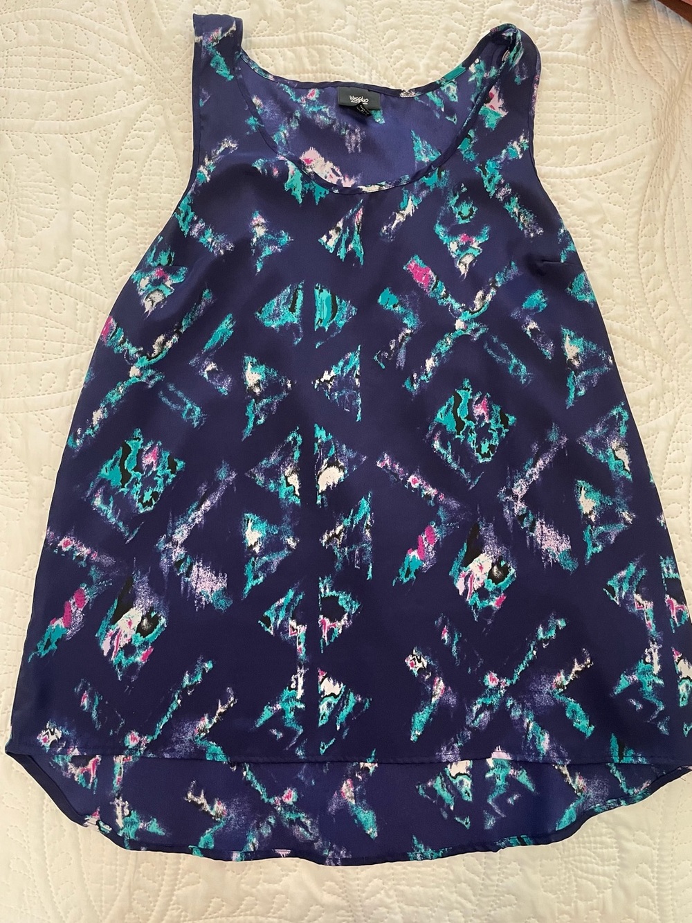 Mossimo Supply Co. Navy Printed Tank Top with Teal and Pink Accents